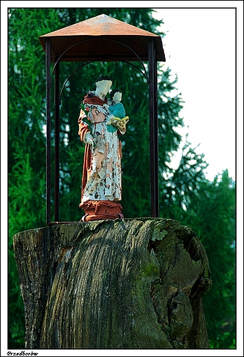 Przedborw - figura na pniu starego drzewa przed kocioem  w. Idziego z 1897r.