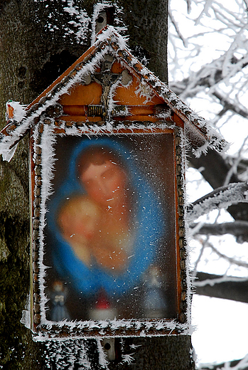 na szlaku na Leskowiec-kapliczka nadrzewna