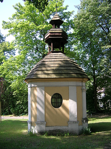 kaplica w parku zamkowym, pnobarokowa podbita gontem i zwieczona kopu, z 1796 r.