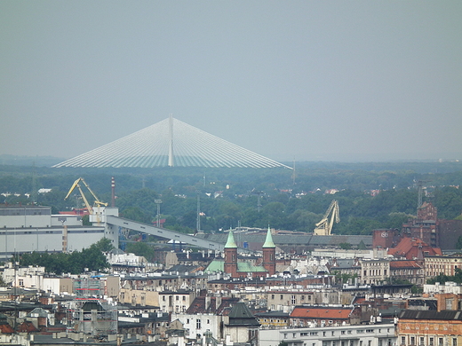 panorama Wrocawia w tle most Rdziski-drogowy most wantowy nad Odr