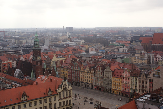 spojrzenie na rynek i ratusz z wiey Kocioa w Elbiety