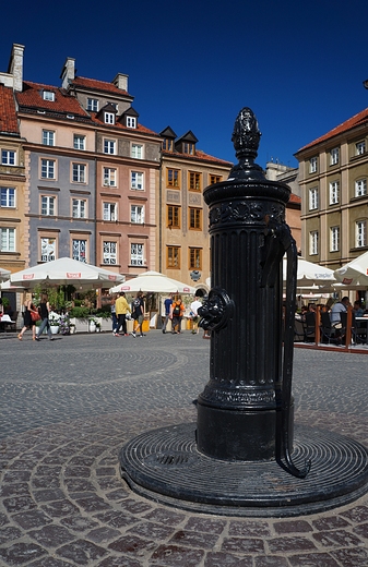 Warszawa. Zabytkowa studnia na Rynku Starego Miasta.