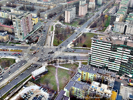 Warszawa z wieowca. Skrzyowanie ul. Okopowej i Al. Solidarnoci.