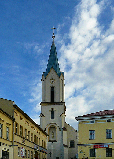 Owicim. Koci parafialny ( widok z mostu obok zamku).