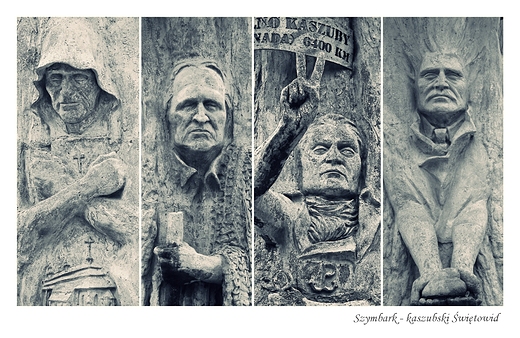 Szymbark - postacie na pomniku kaszubskiego Świętowida