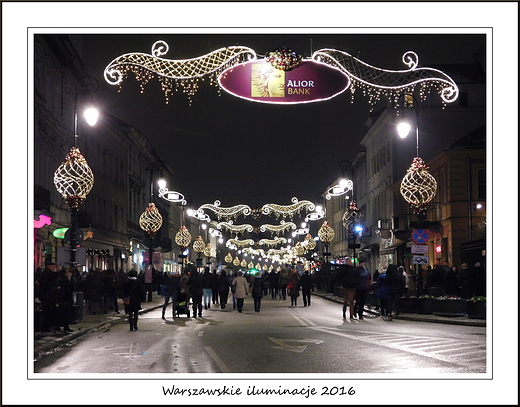 Warszawskie iluminacje 2016. Ulica Nowy wiat
