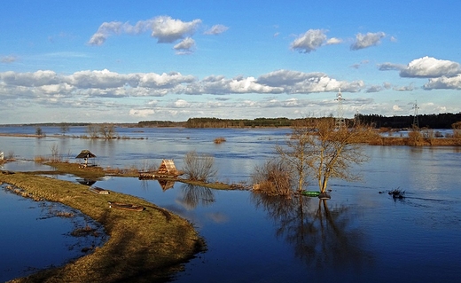 Narew wiosn przed mostem w miejscowoci Ru.