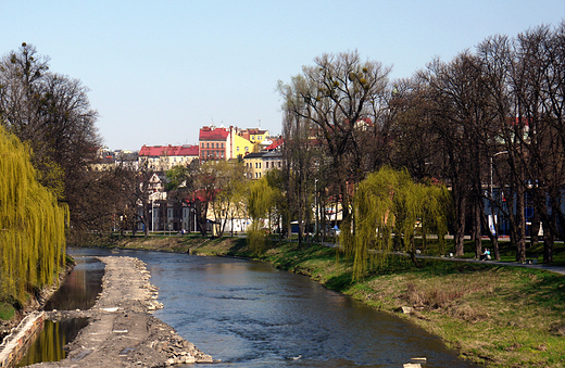 Cieszyn. Widok z mostu granicznego na Olz.