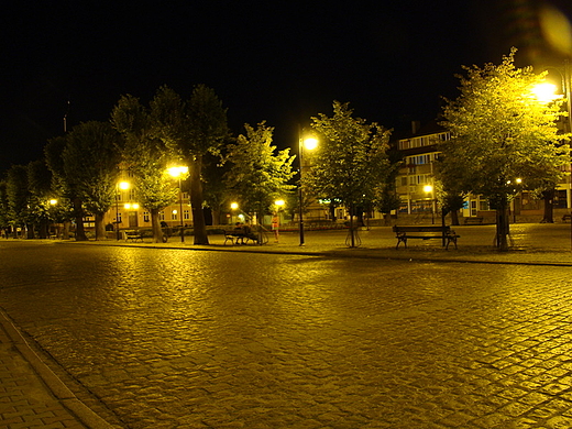 Mieszkowice rynek noc