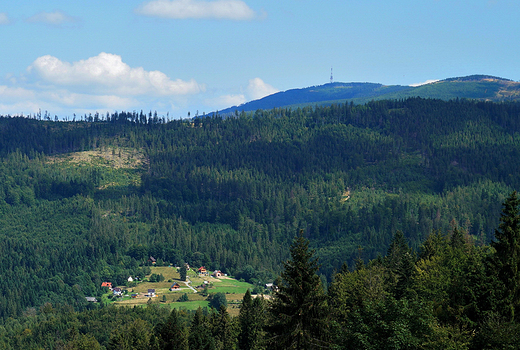 Widoki ze szlaku Salmopol-Trzy Kopce Wilaskie na Skrzyczne.
