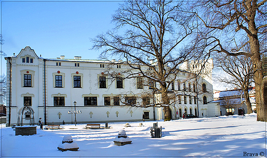 Stary Zamek w  Zywcu w  zimowej scenerii