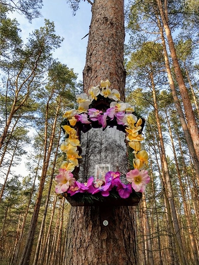 Urokliwa kapliczka nadrzewna w okolicach malutkiej wsi Podpory