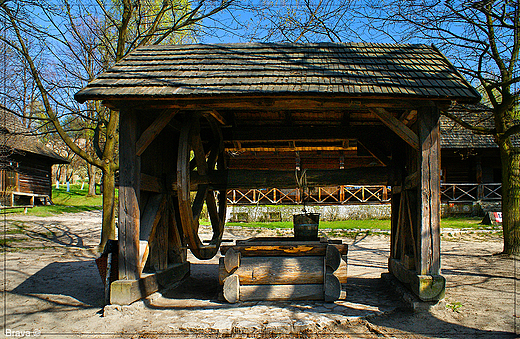 Skansen w Wygiezowie -studnia gromadzka z Aleksandrowic z 2 po. XIX w.