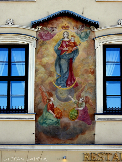 obraz na Kamienicy Pod Obrazem w Rynku Gwnym 19 w Krakowie.