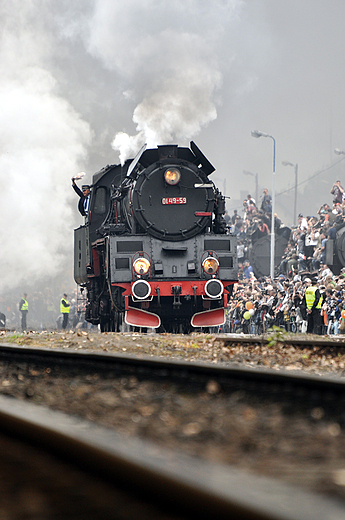 Parowz Ol49-59 podczas ostatniego przejazdu. Wolsztyn 2010