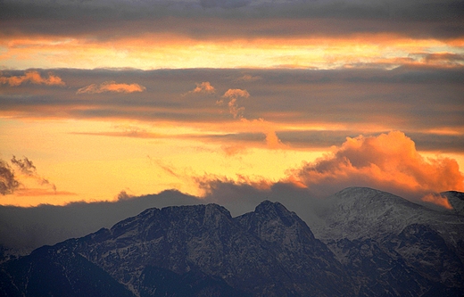 Widok na Giewont, Zakopane o zachodzie