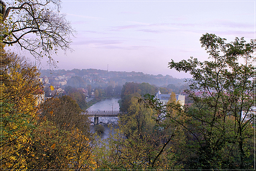 Widok na most graniczny na Olzie w  Cieszynie