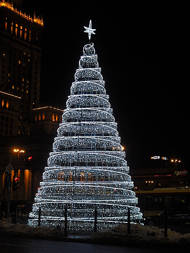 witeczna Warszawa. Choinka przy Dworcu Centralnym.