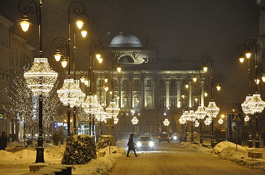 Krakowskie Przedmiecie - zima  dekoracje witeczne