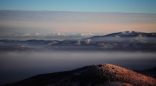 Panorama Tatr z Klimczoka. Beskid lski