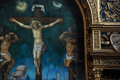 Kościół parafialny w Bodzentynie - fragment ołtarza głównego