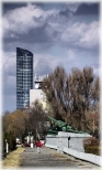 Sky Tower widziany z okolicy cmentarza oficerw Armii Radzieckiej