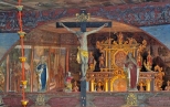 Orawka. Wnętrze  drewnianego kościółka pw. Jana Chrzciciela.