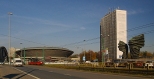Centrum Katowic. Nowoczesne pitrowe rondo z galeri po przebudowie