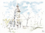 Akwarela - Będzin Grodziec - kościół Św. Doroty