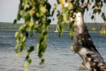 Jezioro Wigry - żaglówka w Zatoce Słupiańskiej oglądana z północnego brzegu wyspy Ordów. Wigierski Park Narodowy