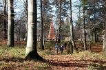 Wyłaniający się z lasu cmentarz na Rotundzie
