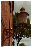 Sawno - neogotycki budynek poczty, stara lampa owietleniowa